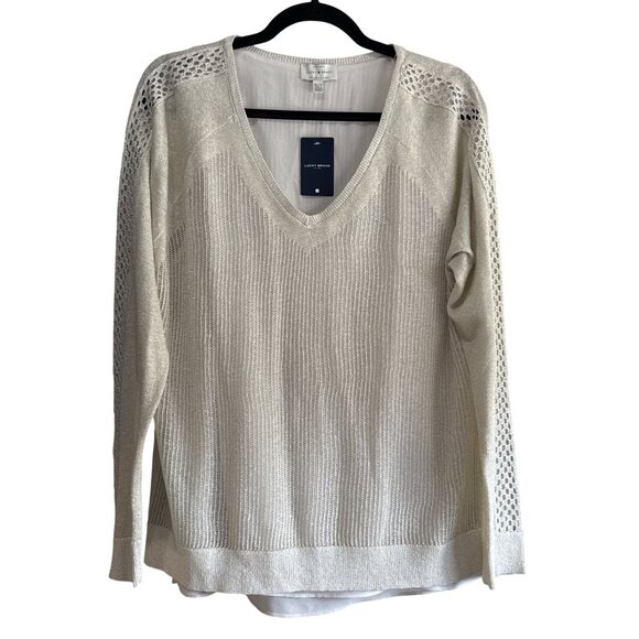 Lucky Brand Sweaters - Lucky Brand Womens Metallic Knit Pullover Sweater Lace Shoulder XL Champagne